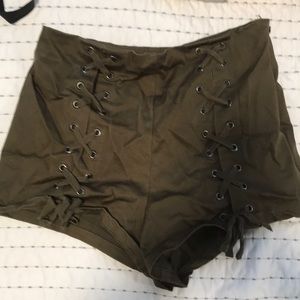 Lace up olive green shorts
